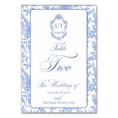 Numéro De Table Crest Monogramme Bleu Floral Script Deux (Par défaut)