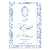 Numéro De Table Crest Monogramme Bleu Floral Script Huit (Par défaut)