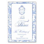 Numéro De Table Crest Monogramme Bleu Floral Script Trois (Par défaut)