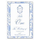 Numéro De Table Crest Monogramme Bleu Floral Script Un (Par défaut)