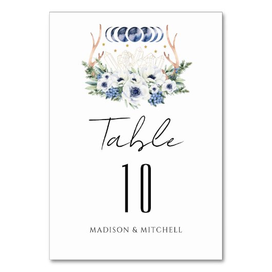 Numéro De Table Cristaux de lune Fleurs Boho Mariage métaphysique (Dos)