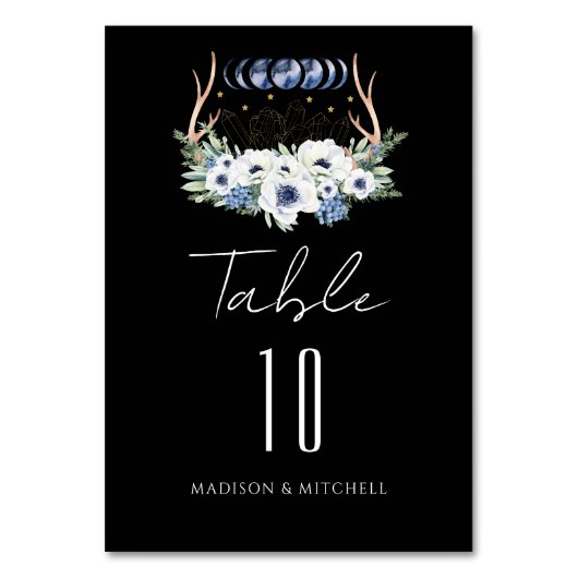 Numéro De Table Cristaux de lune Fleurs Boho Mariage métaphysique (Dos)