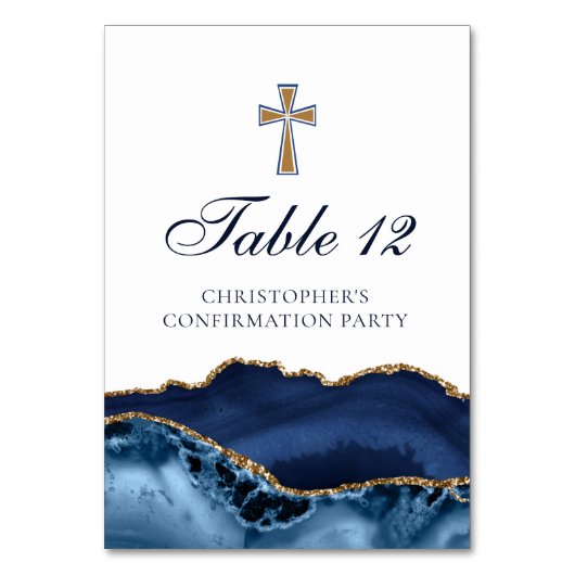 Numéro De Table Croix de confirmation élégante bleu marine agate d (Par défaut)
