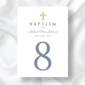 Numéro De Table Croix Religieuse Baptême Garçon Bleu