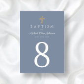 Numéro De Table Croix Religieuse Baptême Garçon Bleu Poussiéreux