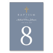 Numéro De Table Croix Religieuse Baptême Garçon Bleu Poussiéreux (Dos)