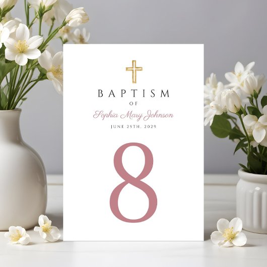 Numéro De Table Croix Religieuse Écriture Rose Élégante Baptême Fi