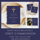 Numéro De Table Croix religieuse Marine Blue Boy Première communio