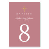 Numéro De Table Croix Religieuse Rose Fille Baptême (Dos)