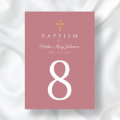 Numéro De Table Croix Religieuse Rose Fille Baptême