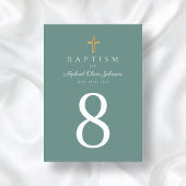 Numéro De Table Croix religieuse verte Baptême de garçon