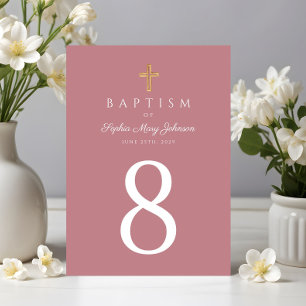 Numéro De Table Croix rose Fille Baptême