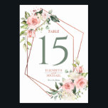 Numéro De Table Cuivre Géométrique Peach Rose Floral<br><div class="desc">Moderne et tendance,  ce somptueux design de numéro de table présente un faux rose en cuivre doré géométrique orné de roses et de fleurs rose immaculé. Copyright Invitations élégants. Tous droits réservés.</div>