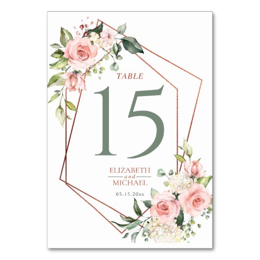 Numéro De Table Cuivre Géométrique Peach Rose Floral (Par défaut)