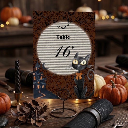 Numéro De Table Custom Halloween Table Number Card Black Cat Spook