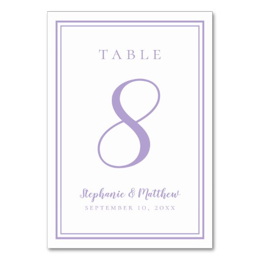 Numéro De Table Customized Lavender Wedding Table Number Card (Dos)