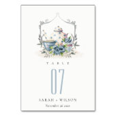 Numéro De Table Cute Aqua Blue floral Teapot Crest Mariage (Par défaut)