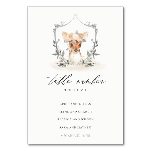 Numéro De Table Cute Dusky Deer Floral Crest Mariage Siège (Par défaut)