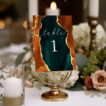 Numéro de table d'agate en marbre turquoise et or<br><div class="desc">Cette magnifique carte de table présente du marbre avec des accents d'agate et d'or !</div>
