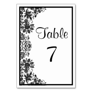Numéro De Table Damas florales noir et blanc   Mariage personnalis