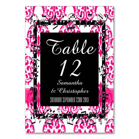Numéro De Table Damas rose chaud et noir (Par défaut)