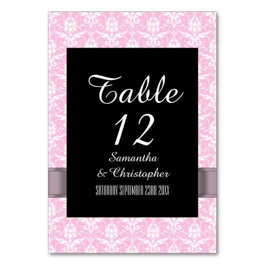 Numéro De Table Damas rose et blanc (Par défaut)