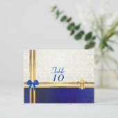 Numéro de table damassé crème bleue (Debout devant)