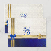 Numéro de table damassé crème bleue (Devant / Derrière)