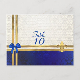 Numéro de table damassé crème bleue