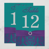 Numéro de table | Damassé Violet, Sarcelle (Devant / Derrière)