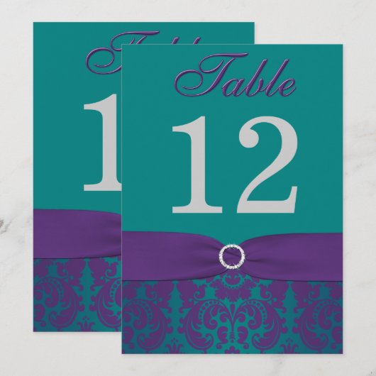 Numéro de table | Damassé Violet, Sarcelle (Devant / Derrière)