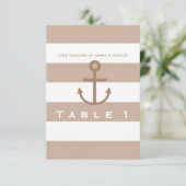 Numéro de table d'ancre rayé marron taupe et blanc (Debout devant)
