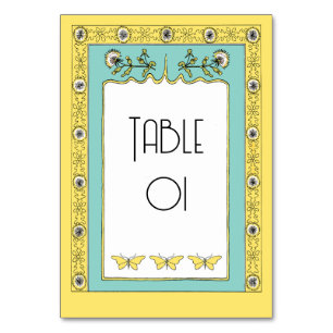 Numéro De Table Dandelions et papillons de printemps Art nouveau