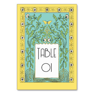 Numéro De Table Dandelions et papillons de printemps Art nouveau