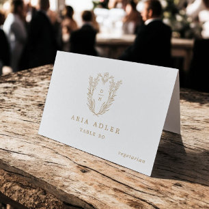 Numéro De Table DAPHNE Classy Gold White Crest Mariage Place Cards