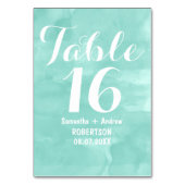Numéro de table d'aquarelle vert aqua moderne (Dos)