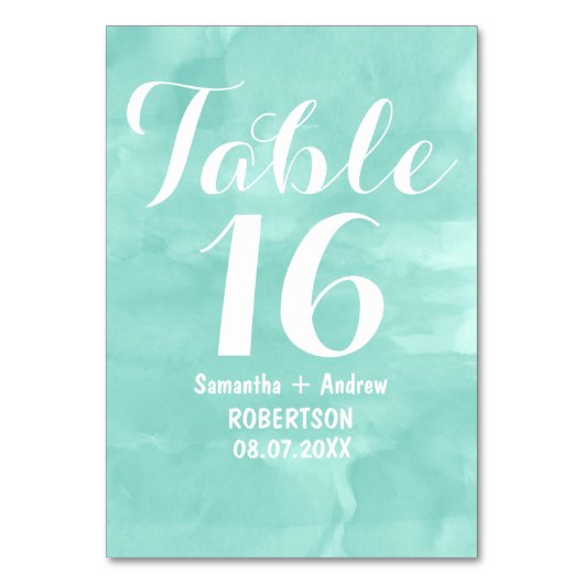 Numéro de table d'aquarelle vert aqua moderne (Par défaut)