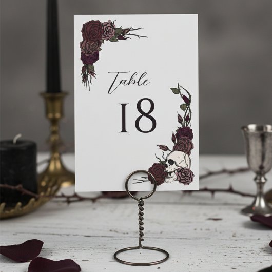 Numéro De Table Dark Floral Skull Gothic Wedding Table Number Card