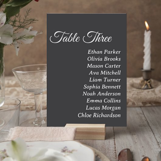 Numéro De Table Dark Gray Wedding Table Number Card