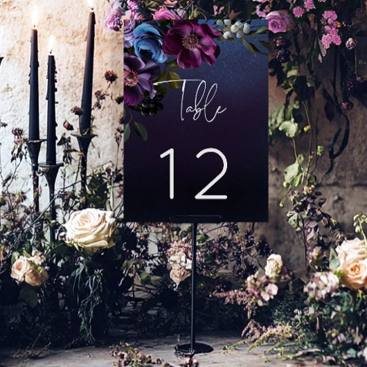 Numéro De Table Dark Moody Blue Lavender Floral Moderne Mariage