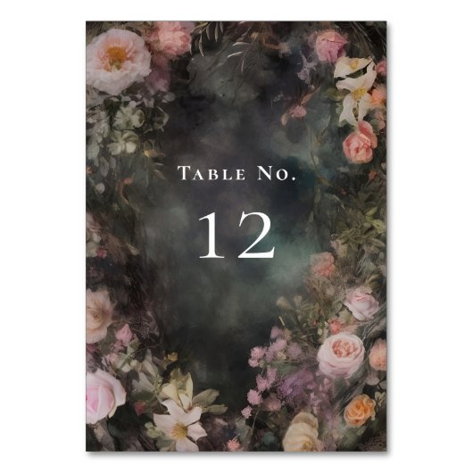 Numéro De Table Dark Moody Romantic Floral Mariage Bienvenue (Dos)
