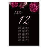 Numéro De Table  Dark Moody Roses Floral Wedding Seating Chart (Dos)