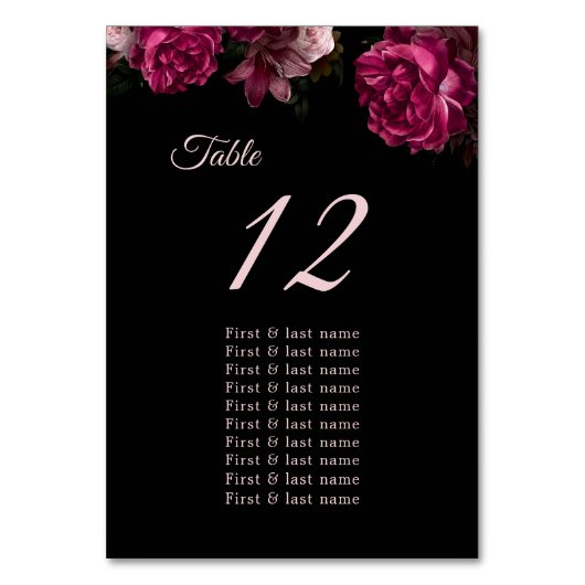 Numéro De Table  Dark Moody Roses Floral Wedding Seating Chart (Par défaut)