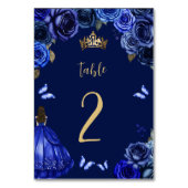 Numéro De Table Dark Royal Blue Gold Floral Princess Quinceañera (Par défaut)