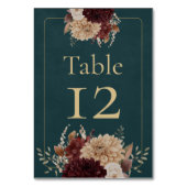 Numéro De Table Dark Teal Floral Gothic Wedding Table Number (Dos)
