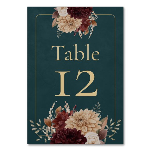 Numéro De Table Dark Teal Floral Gothic Wedding Table Number (Dos)