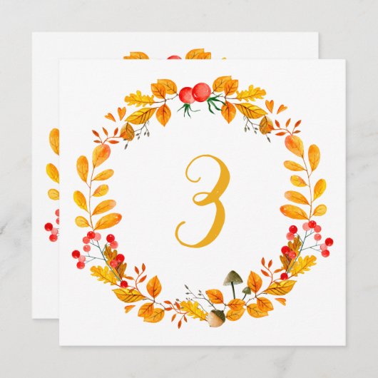 Numéro de table d'automne jaune. Mariage de automn (Devant / Derrière)