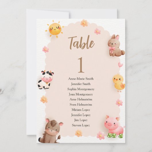 Numéro de table de baby shower et nom de l'invité (Devant)
