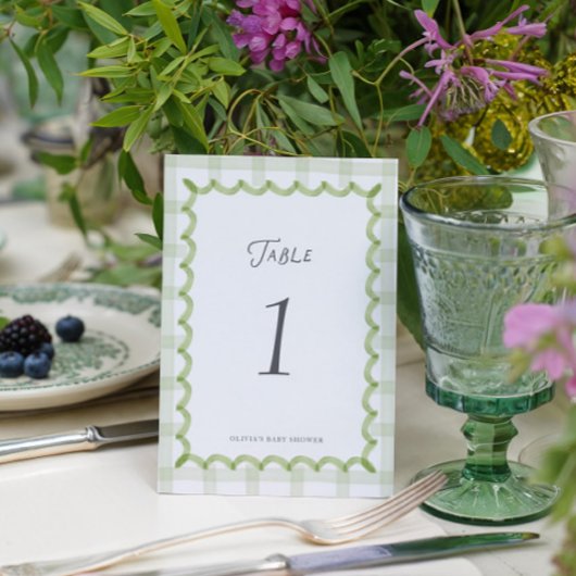 Numéro de table de Baby Shower Gingham Vert Fantai
