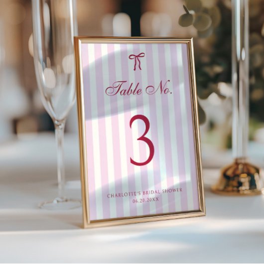 Numéro de table de Baby Shower Rose à rayures prép